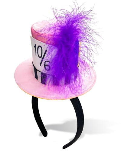 Pink Mini Top Hat Headband with Feathers for Halloween Carnival Party Cosplay Magician Outfit Festive Celebrations