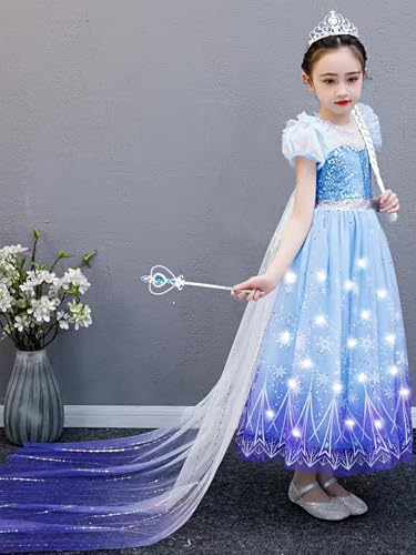 Sincere Party Deluxe Light Up Princess Dress with Plait,Wand,Tiara Perfect for World Book Day,Xmas Gift for Girls 5-6 years - Image 3