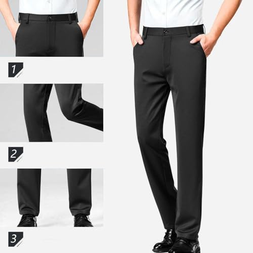 Men's Button Suit Pants Straight Solid Color Fitted Long Trousers Elastic Waist Breathable Business Dinner Pants2