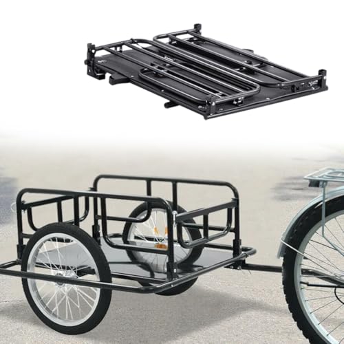 PORIYA Bicycle Cargo Luggage Trailer, 60 kg Load, 16" Tires, Foldable Compact Storage with Universal Hitch,Heavy-Duty Bicycle Wagon Cart,Space-Saving & Steel Constructed