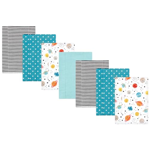 Image of Hudson Baby Unisex Baby Cotton Flannel Burp Cloths, Happy Planets 7 Pack, One Size