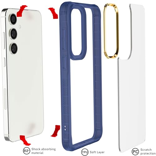 Image of Ghostek Covert Samsung Galaxy S24 Plus Case Clear with Military Grade Shockproof Protection, Non-Slip Grip, Protective Silicone Phone Cover Designed for 2024 Galaxy S24+ (6.7 inch) (Blue)