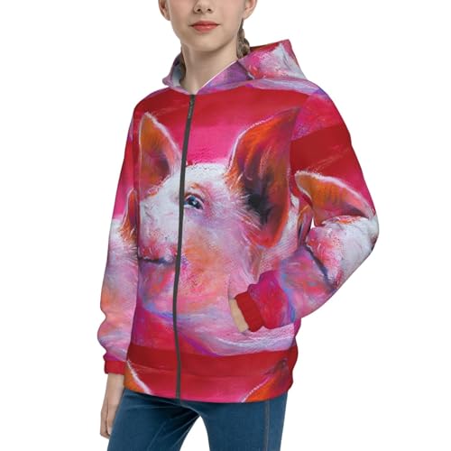 Pink Stripes Kid Hoodies Boys Zip Up Sweatshirts Girls Pullover with Pocket