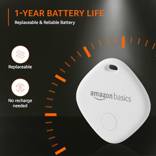 Image of Amazon Basics Aero Tag for iOS | Apple Find My Network Tracker | Bluetooth 5.3 | No SIM Needed | Anti-Lost & Loud 80dB Alert | Item Finder- Keys, Wallets, Bags |Lightweight & 1-Year Battery(White)