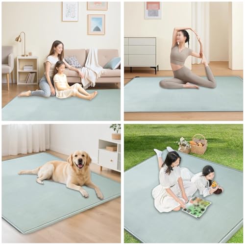 Tapis d'éveil bébé épais de 2cm en velours corail doux et antidérapant vert - 7