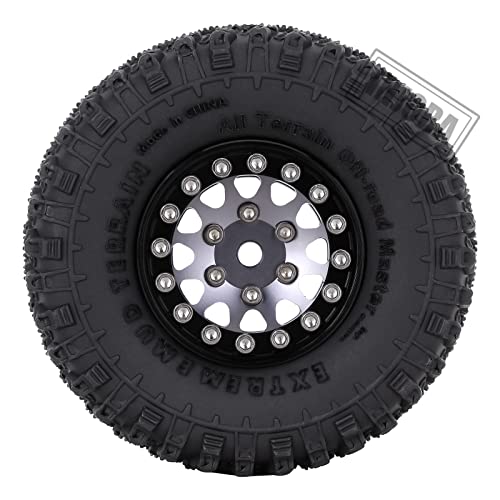 Injora 1.0 Tires And Beadlock Wheel Rims Set For 1/18 Trx4M 1/24 Rc Crawler Car Axial Scx24 Axi90081 Axi00001 Upgrade Parts(Black&Grey) #TOP4
