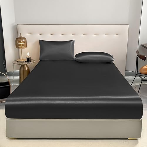 JIANINGHOME Sábana bajera ajustable de 198 x 203 + 30 cm, sábana bajera ajustable lisa de microfibra suave para colchón