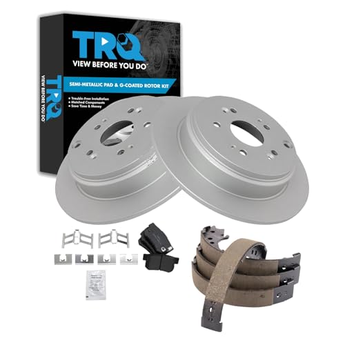 Image of TRQ Rear Brake Pad and Rotor Set Semi Metallic G Coated Rotors Parking Shoe Compatible with 2007-2012 Acura RDX