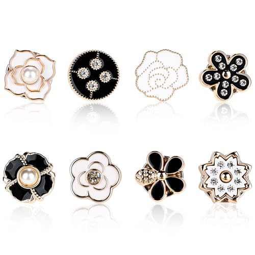 8PCS Hijabs Magnetic Pins Multi-Purpose Strong Magnets Pins Pinless Scarf Magnetic Pin Rhinestones Brooch Small Scarf Clasp Pin for Women Clothes Scarves (Flower Shape)