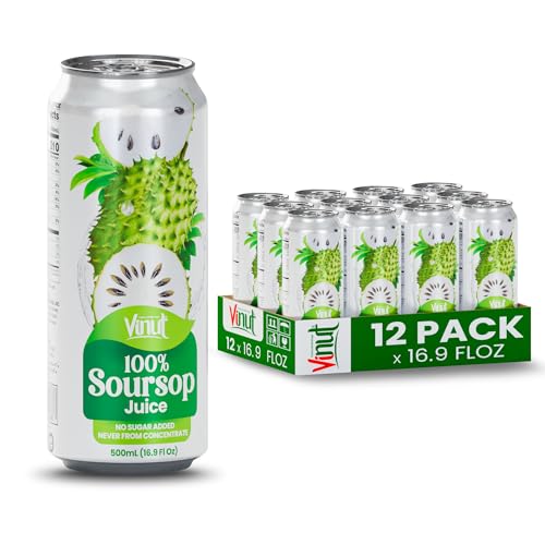 Image of VINUT 100% Soursop Juice, No Added Sugar, Not From Concentrate, 16.9 fl oz (500 mL) Can, Pack of 12