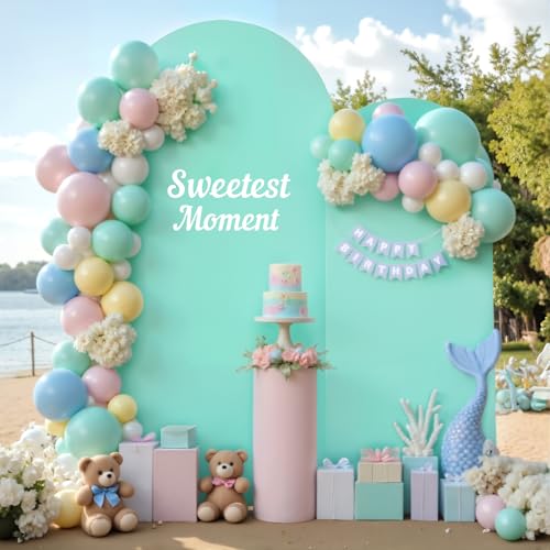 Image of Blue and Purple Photo Arch Backdrop Cover Set of 2-7.2ft and 6ft Arch Covers Stretchy Backdrop Spandex Mermaid Theme Arch Stand Covers for Girls Birthday Party Wedding Banquet Background Decorations