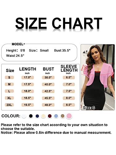 Afvetut Ladies Ruffle Short Sleeve Shrugs For Dress Cropped Chiffon Sheer Open Front Lightweight Cardigan Sweater Pink #TOP5