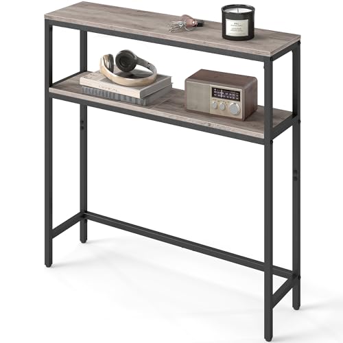 VASAGLE Console pour Couloir, Table de Salon Fine à 2 Niveaux, Table d’Appoint avec 2 Étagères, 20 x 80 x 80 cm, pour Salon, Couloir, Entrée, Grège...