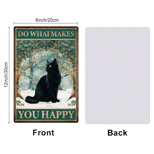SUPERDANT Black Cats Tin Sign Do What Make You Happy Metal Tin Signs Tree Ring Cat Metal Wall Art Poster Funny Signs and Plaque for Bedroom Playroom Living Room Cafe Bar Home Retro Wall Decor - Image 2