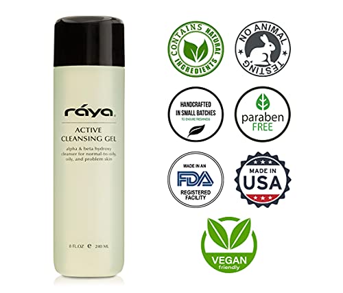 Raya Active Facial Cleansing Gel With Aha And Bha 8 Oz (G-107) | Oil-Free And Exfoliating Deep Pore Gel Cleanser For Oily And Break-Out Skin | Made With Alpha And Beta Hydroxy Acids #TOP3