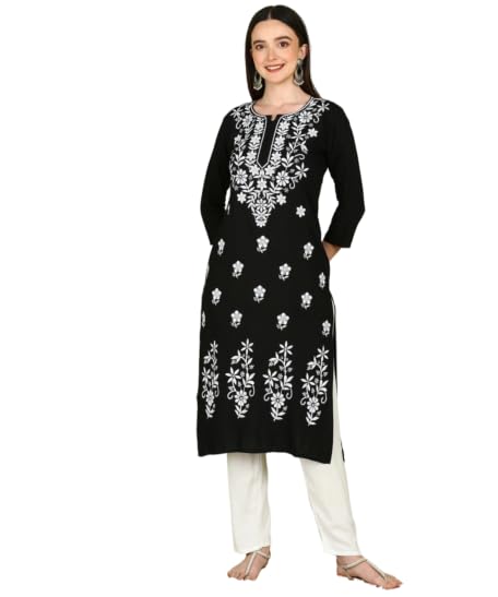 Image of Women Pink Ethnic motifs Embroidered Lucknowi Chikankari Long Kurti