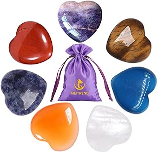 Healing Crystals Heart Stones Natural 7 Chakra Heart Shaped Gemstone Set Pocket Palm Worry Stones Reiki Puff Stones for Meditation Reiki Chakra Balancing Home Decor Christmas Gift