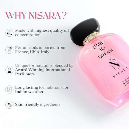 Image of NISARA Dare To Dream Perfume For Women 100 Ml, Girl Long Lasting Eau De Parfum, Edp Scent Spray, Fruity Floral Fragrance, With Jasmine, Musk, Vanilla & Amber Notes, Edp Scent For Women