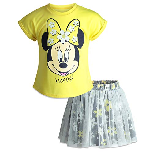 Disney Minnie Mouse Toddler Girls' Fashion T-Shirt & Tulle Skirt Set (Yellow/Navy, 4T)
