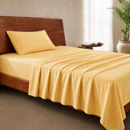 Image of LANE LINEN 100% Organic Cotton Bedsheet for Single Bed - Cocoon | GOTS Certified, Percale Weave, 60x90 inches, Soft & Breathable, Machine Washable, Includes 1 Pillow Cover
