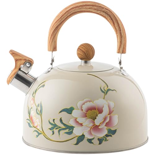 Cndiyald Whistling Tea Kettle, 8 x 8 3L Floral Stovetop Kettle, Whistling Tea Kettle for Stove Top, Stainless Steel Whistling Kettle with Handle, Stovetop Tea Kettle
