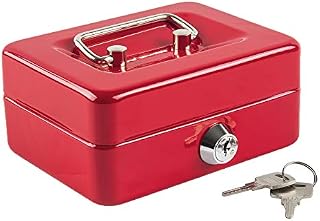 Kyodoled Mini Small Cash Box with Money Tray,Lock Box with Key,Small Safe