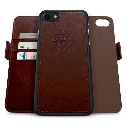 Dreem Fibonacci 2-in-1 Wallet-Case for Apple iPhone SE 2020 & 8/7 - Luxury Vegan Leather, Magnetic Detachable Shockproof Phone Case, RFID Card Protection, 2-Way Flip Stand - Coffee