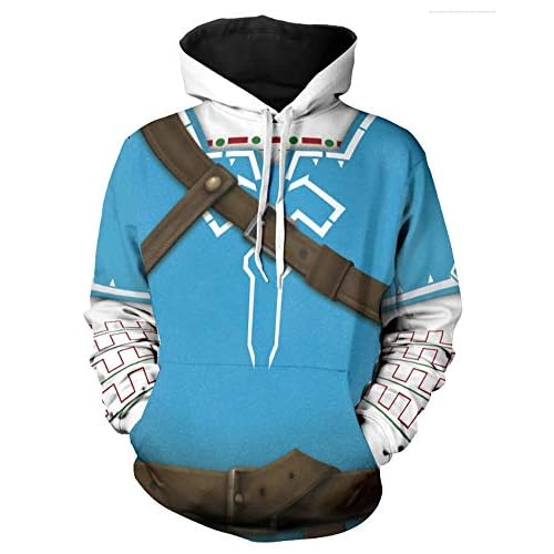 QYIFIRST Impression 3D Anime Unisex Pull avec Capuche Streetwear Legend Link Disfraz Cosplay Azul EU Talla XL