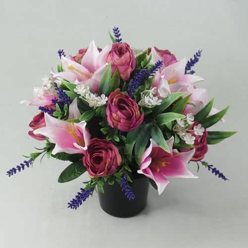 Just Because Flowers Artificial/Silk Grave Flower Arrangement in Grave Pot with Mauve Ranunculus