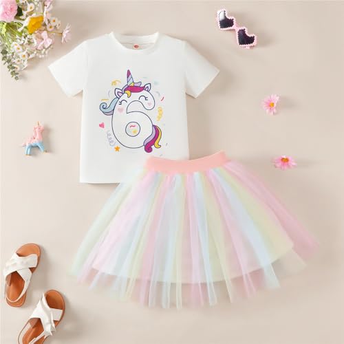 Image of 6th Birthday Outfit for Girls 6 Year Old Six Sixth Shirt Skirt Birthday Outfit