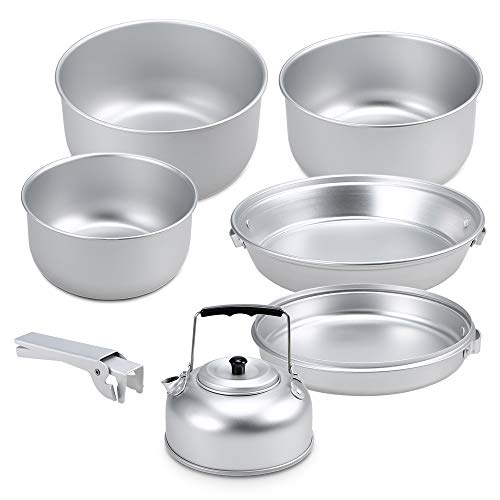 Tragbares Outdoor-Camping-Kochgeschirr-Set Leichtes Kochfeld aus eloxiertem Aluminium Kochtopf Pfanne Teekessel-Set mit Griff