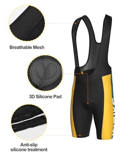 INBIKE Mens Cycling Bib Set Shorts Jerseys Paded Breathable Quick-Drying Clothing Shorts Biking Road Mountain Bike Bicycle Black Yellow 3XL - Image 4