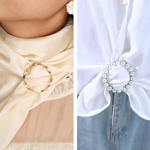 Image of 5pcs Scarf Ring Clip, Heart Pin-T-shirt Ties Clips, Clothes Corner Knotted Button for Women Fashion Metal Round Circle Shirt Buckle