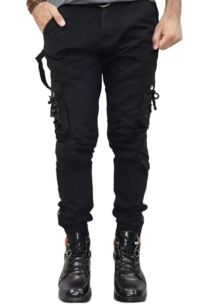 comfits Men's Black Cargo Jogger Pants, Adjustable Drawstring, Multi-Pocket Design-picture-26