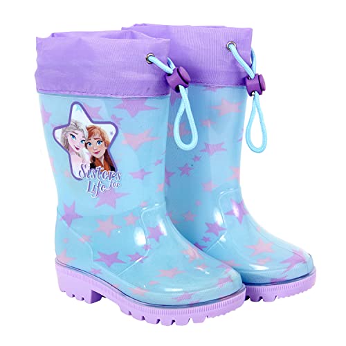 PERLETTI Botas de Aguas Niñas Frozen 2 Princesas Elsa y Anna - Calzado de Lluvia Reino del Hielo con Suela Antideslizante - Botas Impermeables Niña Cierre con Cordón Disney (Turquesa, numeric_24)