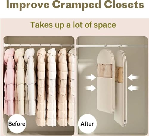 Otherwise Garment Bags For Hanging Clothes Space Saving With Self Compression Zipper, Otherwisie Storage Bags Dust Cover Clothes Bags For Down Coat For Closet Storage (Pink, M+L+XL)3