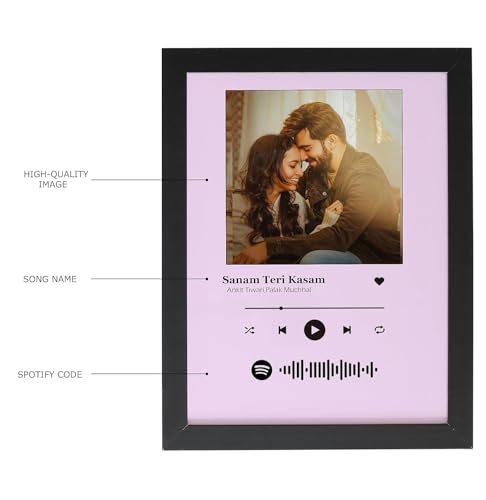 Image of Customized Wooden Spotify Wall Photo Frame with Photo Upload for Valentine's Day, Friendship day Gifts - Light Pink, 1 Piece (16x24 Inch), Rectangular