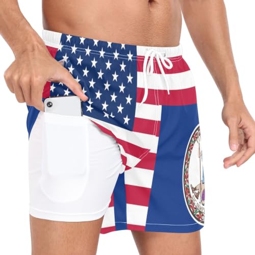 Maillot de bain pour homme S Yuiboo avec motif drapeau des États-Unis et Virginie