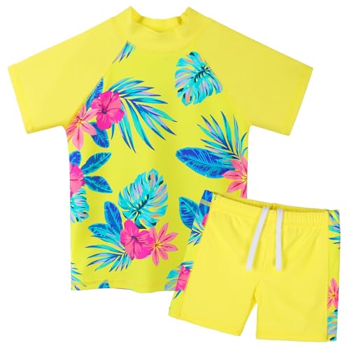 Image of Girls Two Piece Swimsuit Floral UPF 50+ Rash Guard Set Kids Beach Swimwear
