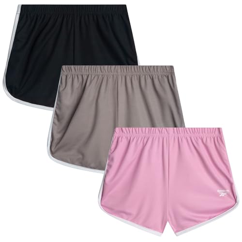 Reebok Girls Athletic Shorts - 3 Pack Active Performance Lightweight Mesh Dolphin Girls Shorts for Running Soccer Gym (7-12)