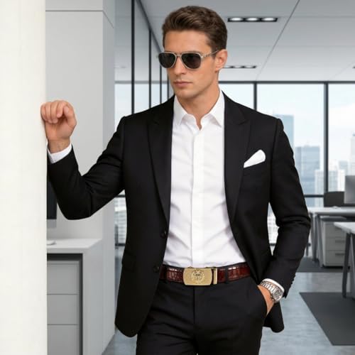 Image of Dubulle Men's Ratchet Belt Gold /Black /Red /Green /Blue /White Automatic Buckle Business Casual Belt Gift - Adjustable Fit