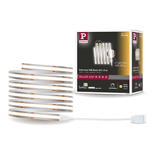 Paulmann 71048 MaxLED 1000 Strip LED Full Line COB juego completo 1,5m 18W 1620lm 528LED/m 2700K 40VA regulable, plateado, plástico