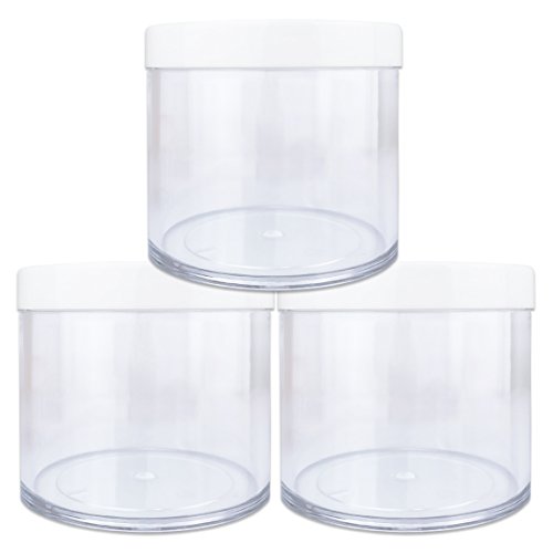Beauticom 10 oz. (300g /300ML) (Quantity: 3 Packs) Thick Wall Round Leak Proof Clear Acrylic Jars with White Lids for Beauty, Cream, Cosmetics, Salves, Scrubs