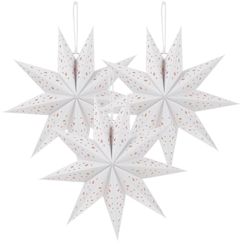 Christmas Star Paper Lights Star Hanging Lantern Christmas Lampshade Paper Ornaments (White), 35x35x13cm