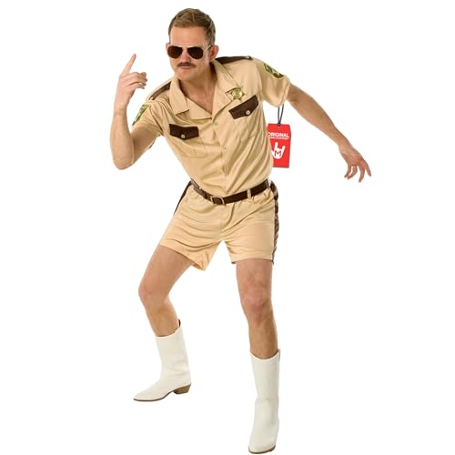 Morph Lieutenant Cop Costume Men 911 Officer Deputy Outfit Brown Tan Police Uniform Sheriff Halloween Costumes For Men XL