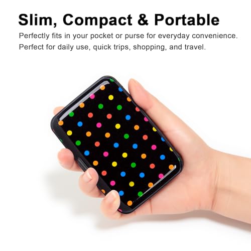 Image of Aluminum Wallet RFID Blocking Slim Metal Credit Card Holder Hard Case (Multicolor Polka Dots)