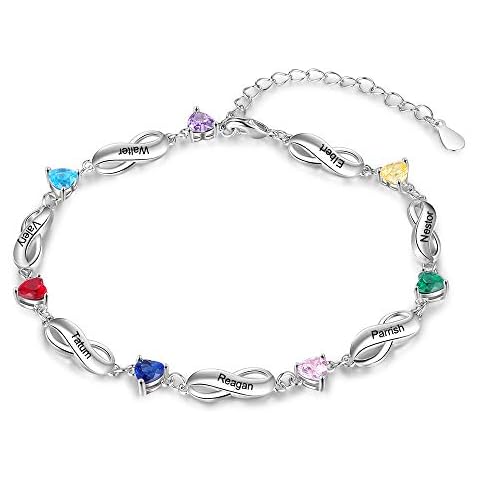 Tian Zhi Jiao Personalized Bracelets for Women with 7 Birthstones,Customize 7 Names Bracelet for Women,Charm Bracelets for Mom,Mother Silver Jewelry, Family 7 Birthstones Bracelet Cover