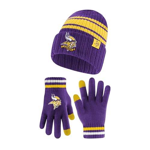 Ultra Game NFL Official Adults Unisex Super Soft Winter Beanie Knit Hat with Extra Warm Touch Screen Gloves, Minnesota Vikings, Team Color, 1SIZE