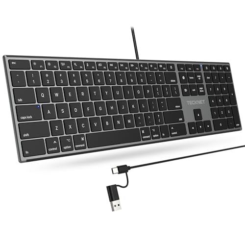 Image of TECKNET Wired Keyboard for Mac, USB & Type-C Dual Interface, Silent Click | Ultra-Slim Keyboard, Full Size with Numeric Keypad, Compatible with Apple MacBook Pro /Air, iMac Pro /mini