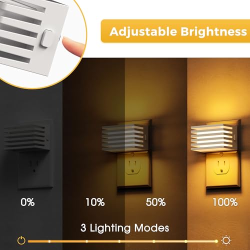 Image of L LOHAS LED Modern Plug in Night Light with Dusk to Dawn Sensor, 2000K Amber Warm Night Lights Plug into Wall, Dimmable Night Light for Bedroom, Bathroom, Kids' Room (White, 2 Pack)